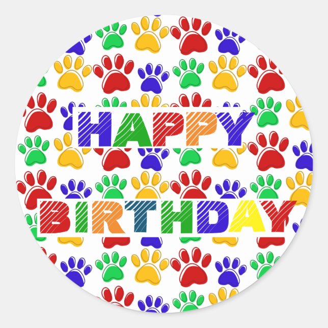 Simple Modern colourful Paw Pet birthday party Classic Round Sticker (Front)