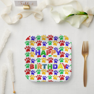Simple Modern colourful Paw Pet birthday party Paper Plate