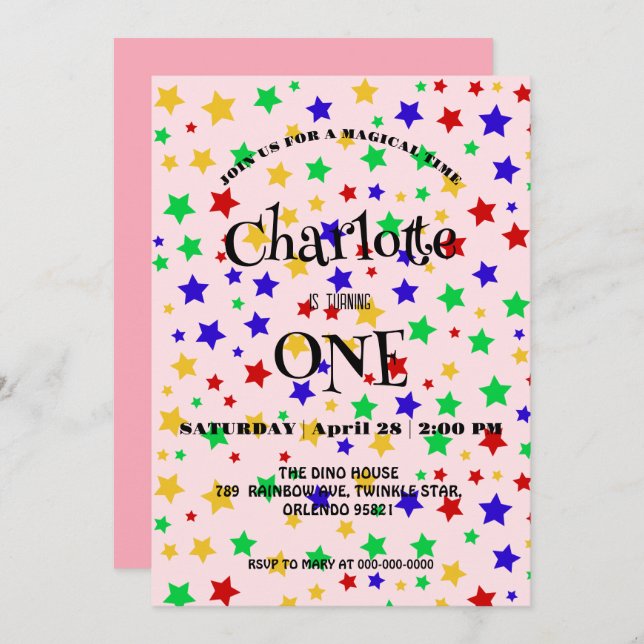 Simple Modern colourful Star colourful birthday Save The Date (Front/Back)