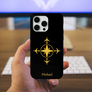 Simple Modern Compass and Aeroplane, Travel Custom iPhone 15 Pro Max Case