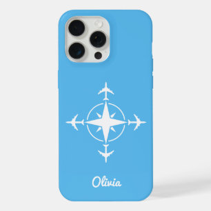 Simple Modern Compass and Aeroplane Travel Custom iPhone 15 Pro Max Case