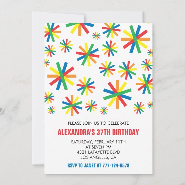 Simple Modern Confetti 37th birthday invitations  (Front)