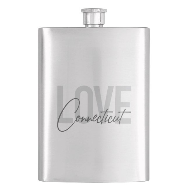 Simple, modern, cool design Love Connecticut Hip Flask (Front)