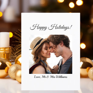 Simple Modern Couple Photo Merry Christmas  Holiday Postcard