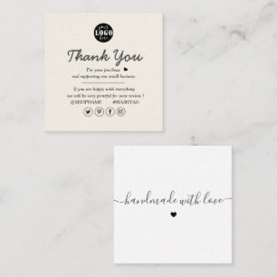 Simple Modern Cream and White Thank You Square Business Card