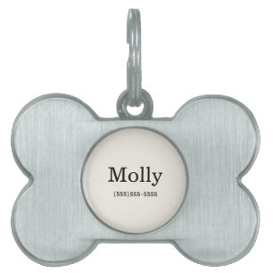 Simple Modern Cream Black Pet Name Number ID Tag