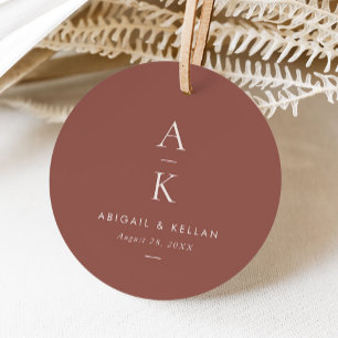 Simple Modern Cream Brown Monogram Wedding Favour Tags