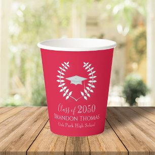 Simple Modern Crimson Red Graduation Party Paper Cups