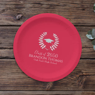 Simple Modern Crimson Red Graduation Party Paper Plate