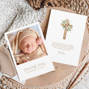 Simple Modern Cross Minimalist Photo Baptism Thank You Card