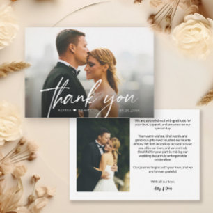 Simple Modern Custom 2 Wedding Photos Thank You Card