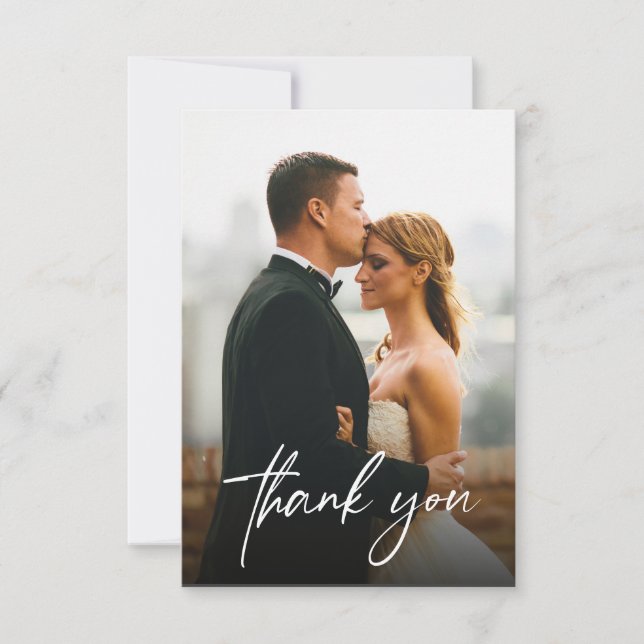 Simple Modern Custom 2 Wedding Photos  Thank You Card (Front)