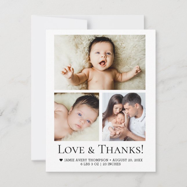 Simple Modern Custom Baby Photo Collage Thank You Card (Front)