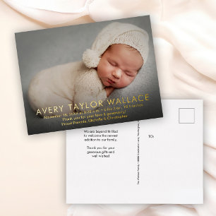 Simple Modern Custom Baby Shower Photo thank you Foil Invitation Postcard