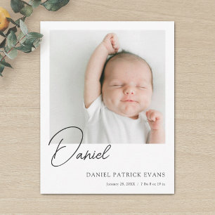 Simple Modern Custom Boy or Girl Photo Birth  Announcement