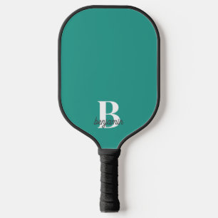 Simple Modern Custom Monogram Name Dark Aquamarin Pickleball Paddle