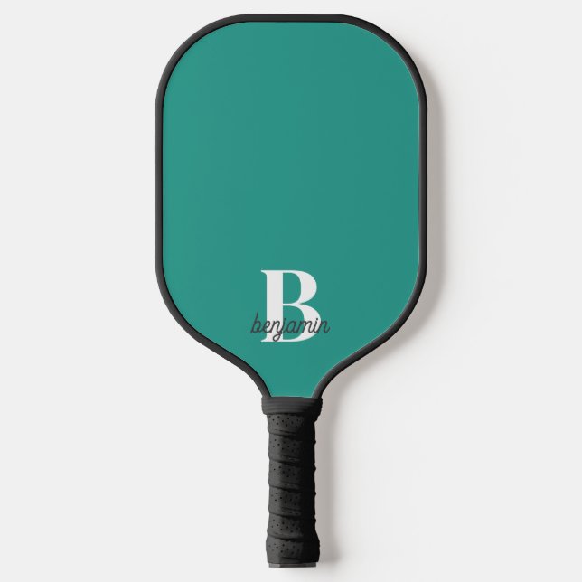 Simple Modern Custom Monogram Name  Dark Aquamarin Pickleball Paddle (Front)