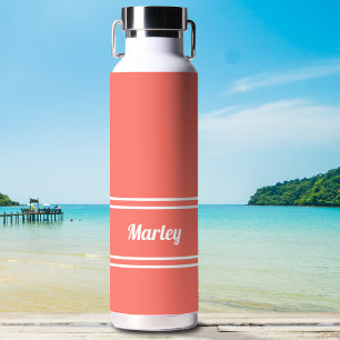 Simple Modern Custom Name Stylish Colourful Coral Water Bottle