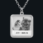 Simple, Modern Custom Pet or People Photo Silver Plated Necklace<br><div class="desc">Add your own photo and text to create a unique photo gift. This necklace or pendant is ready to be customised with your photo and your own names or message in distressed black typewriter style lettering. The simple, modern black and white style looks great with black and white or colour...</div>