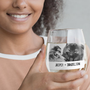 Simple, Modern Custom Pet or People Photo Stemless Wine Glass