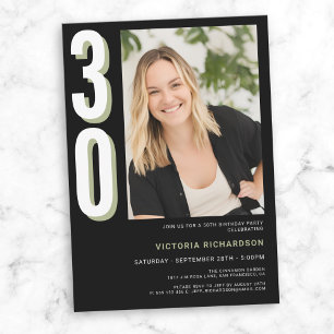 Simple Modern Custom Photo 30th Birthday Invitation
