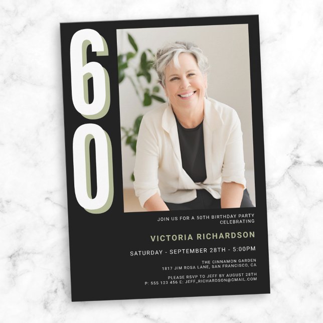 Simple Modern Custom Photo 60th Birthday  Invitation (Simple Modern Custom Photo 60th Birthday Invitation)