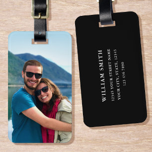 Simple Modern Custom Photo Luggage Tag Black