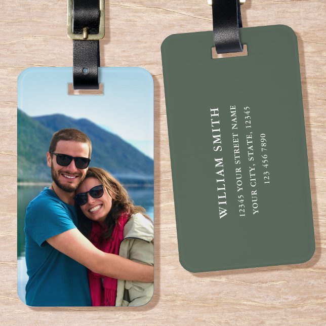 Simple Modern Custom Photo Luggage Tag Green (Creator Uploaded)