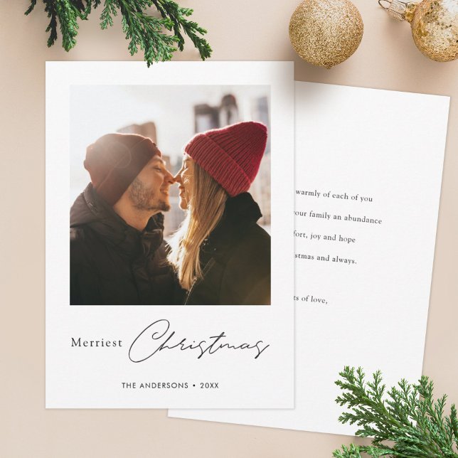 Simple Modern Custom Photo Merriest Christmas Holiday Card (Creator Uploaded)