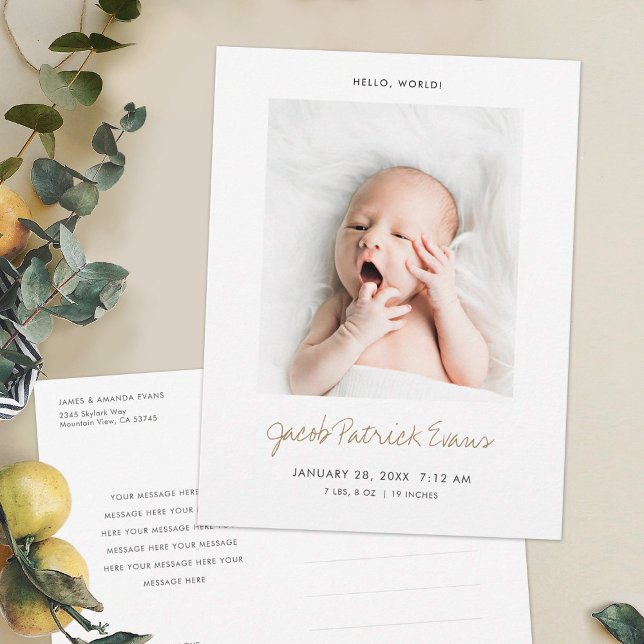 Simple Modern Custom Photo New Baby Birth Announcement Postcard (Creator Uploaded)