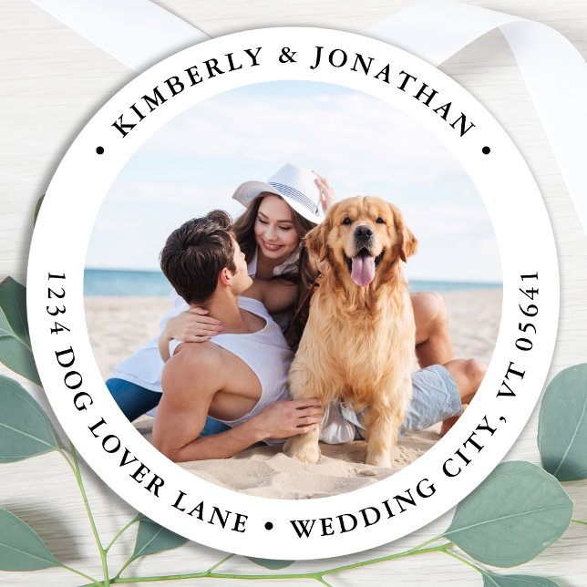 Simple Modern Custom Photo Round Return Address  Classic Round Sticker (Creator Uploaded)