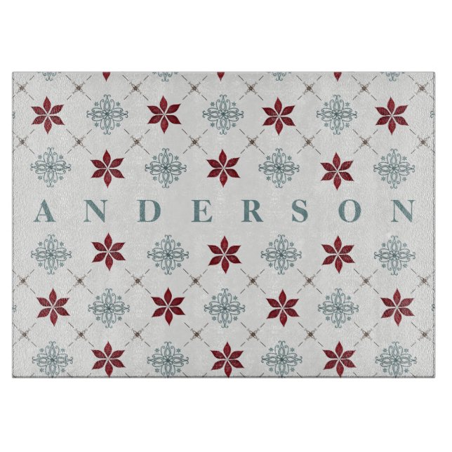 Simple Modern Custom Red Blue Star Flourish  Cutting Board (Front)