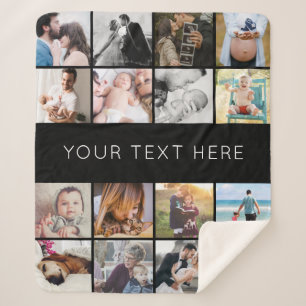 Simple Modern Custom Text 16-Photo Collage Sherpa Blanket