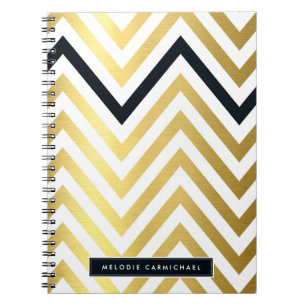 SIMPLE modern cute chevron pattern gold black Spiral Notebook