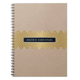 SIMPLE modern cute chevron pattern gold foil kraft Notebook