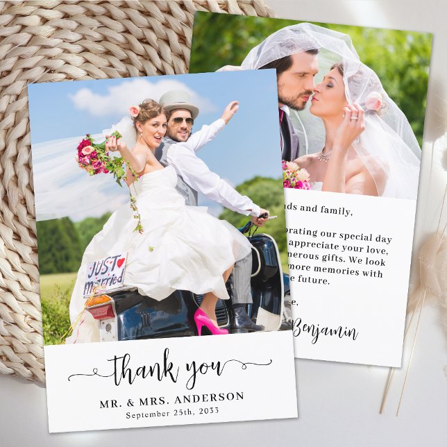 Simple Modern Cute Chic Photo Wedding Personalised Thank You Card (Creator Uploaded)