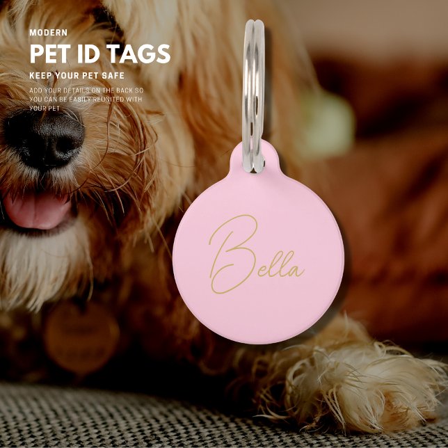 Simple Modern Cute Pink Script Monogram Dog Cat Pet Tag (Creator Uploaded)
