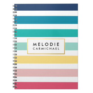 SIMPLE modern cute preppy pattern pastel stripe Spiral Notebook