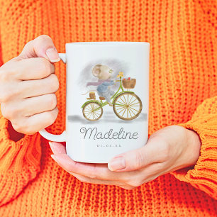 Simple Modern Cute Vintage Mouse Bicycle Name Date Coffee Mug