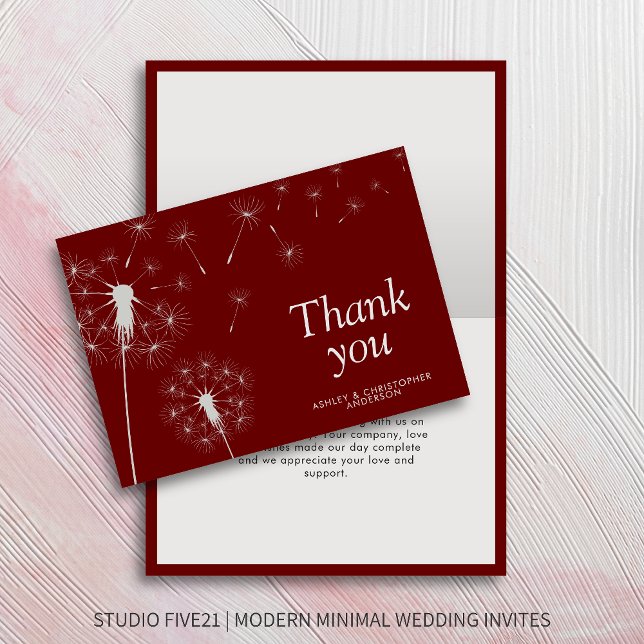 Simple Modern Dandelion Crimson Red Thank You Card (Creator Uploaded)