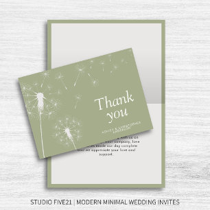 Simple Modern Dandelion Sage Green Thank You Card