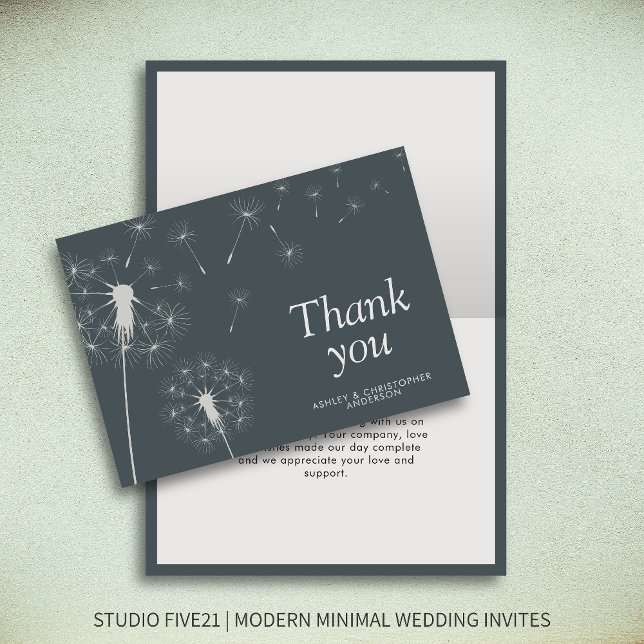 Simple Modern Dandelion Slate Grey Thank You Card (Creator Uploaded)