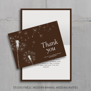 Simple Modern Dandelion Walnut Brown Thank You Card