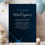 Simple Modern Dark Blue Geometric 90th Birthday Invitation<br><div class="desc">Modern and Minimalist Dark Blue 90th Birthday Invitation with a sophisticated neon geometric pattern. Bright white text on the dark blue background really pops.</div>
