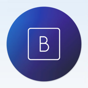Simple Modern Dark Blue Ombre Gradient & Monogram
