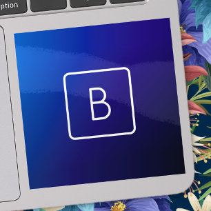 Simple Modern Dark Blue Ombre Gradient & Monogram