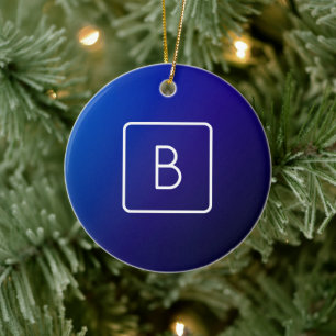 Simple Modern Dark Blue Ombre Gradient & Monogram Ceramic Tree Decoration