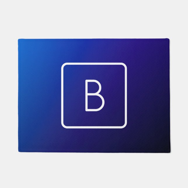 Simple Modern Dark Blue Ombre Gradient & Monogram Doormat (Front)