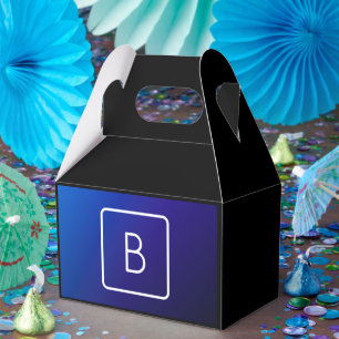 Simple Modern Dark Blue Ombre Gradient & Monogram Favour Box