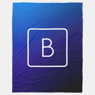 Simple Modern Dark Blue Ombre Gradient & Monogram Fleece Blanket